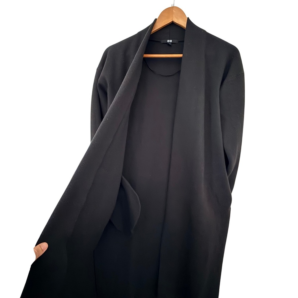 Uniqlo Black Longline Open Front Cardigan Duster Sweater Women's XXS Minimalist - Picture 2 of 14